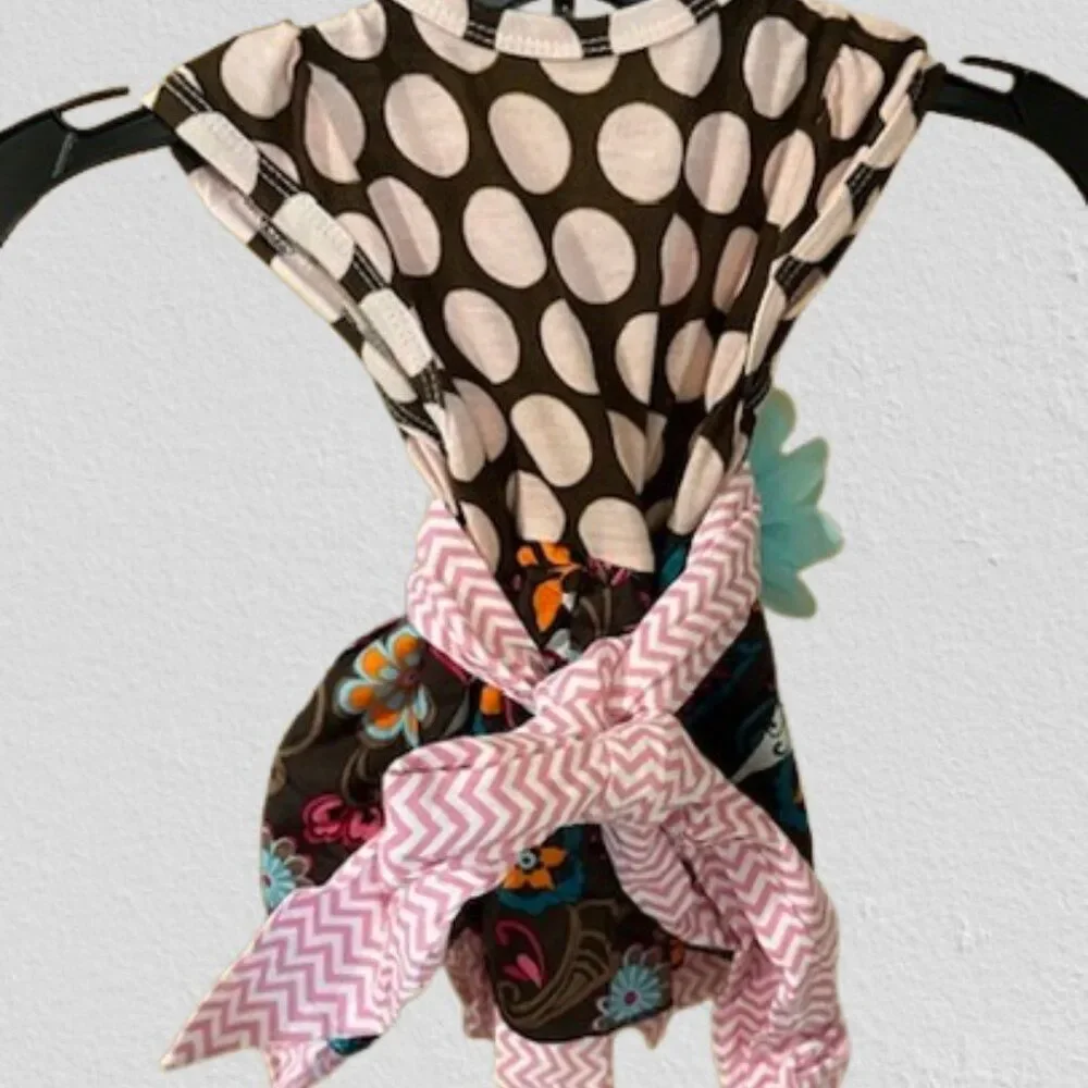 Pink & Brown Floral Polka Dot Ruffle Pant 3 pc Set  7373  12 months NWT Boutique